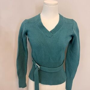 Banana Republic Teal V-Neck Sweater with Belt